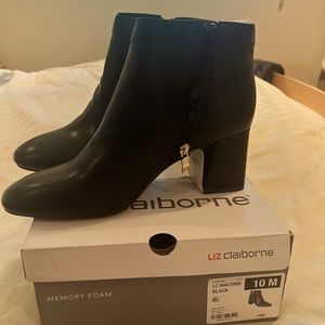 Black, ankle boots, 3” heels. Brand new in box